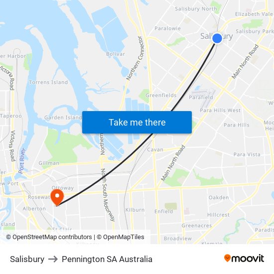 Salisbury to Pennington SA Australia map