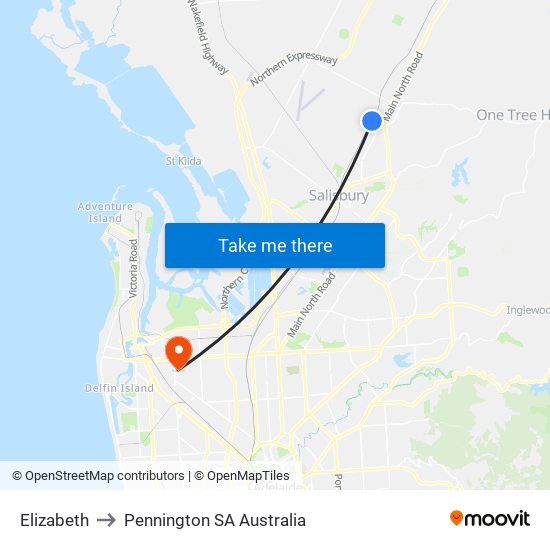 Elizabeth to Pennington SA Australia map