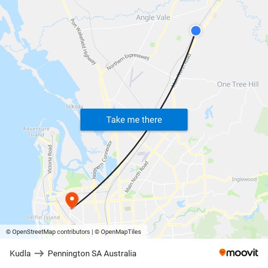 Kudla to Pennington SA Australia map