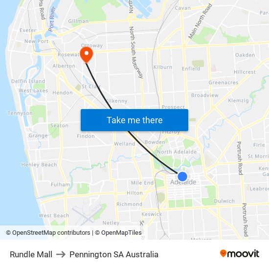 Rundle Mall to Pennington SA Australia map