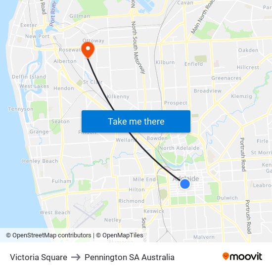 Victoria Square to Pennington SA Australia map