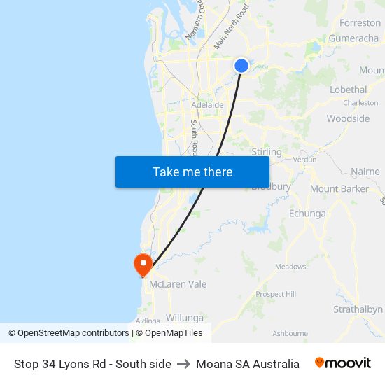 Stop 34 Lyons Rd - South side to Moana SA Australia map