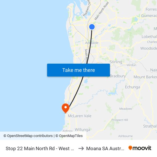 Stop 22 Main North Rd - West side to Moana SA Australia map