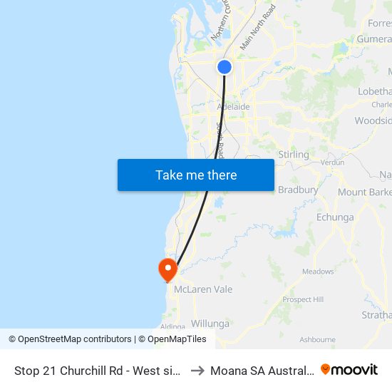 Stop 21 Churchill Rd - West side to Moana SA Australia map