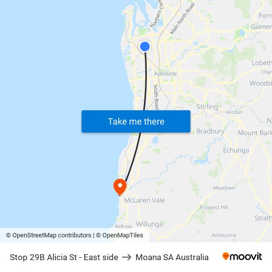 Stop 29B Alicia St - East side to Moana SA Australia map