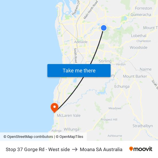 Stop 37 Gorge Rd - West side to Moana SA Australia map