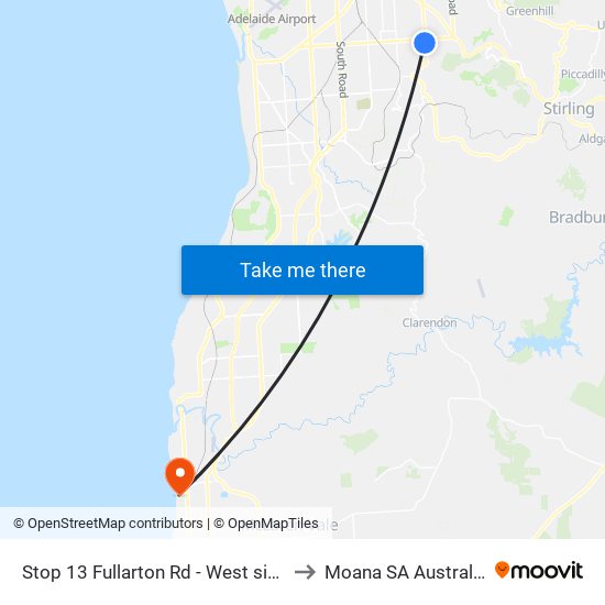 Stop 13 Fullarton Rd - West side to Moana SA Australia map