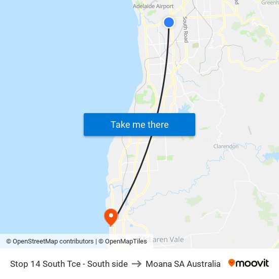 Stop 14 South Tce - South side to Moana SA Australia map
