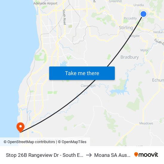 Stop 26B Rangeview Dr - South East side to Moana SA Australia map