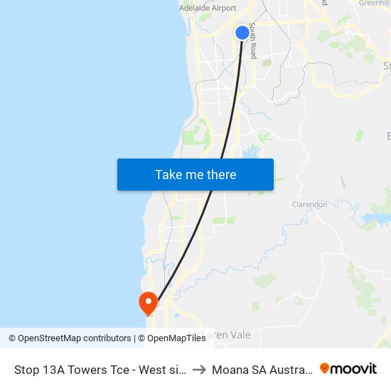 Stop 13A Towers Tce - West side to Moana SA Australia map