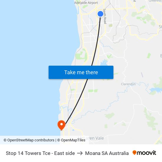 Stop 14 Towers Tce - East side to Moana SA Australia map