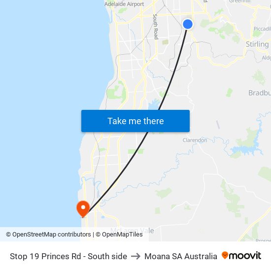 Stop 19 Princes Rd - South side to Moana SA Australia map