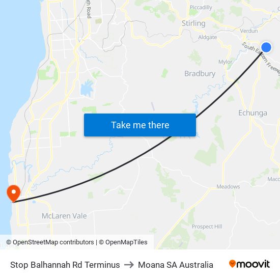Stop Balhannah Rd Terminus to Moana SA Australia map