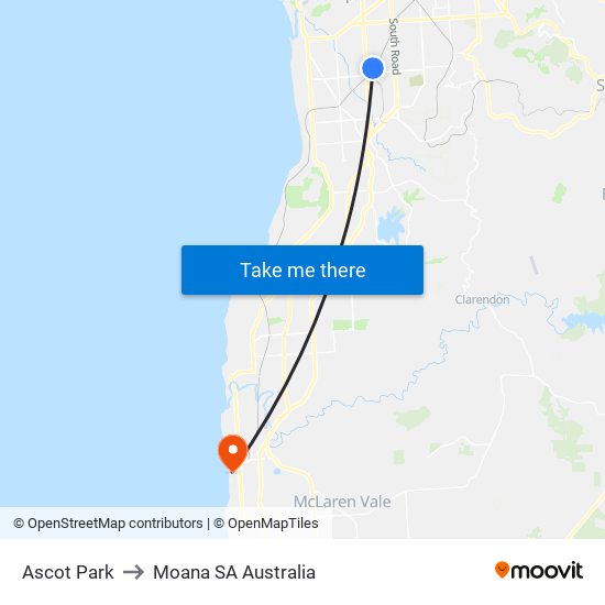 Ascot Park to Moana SA Australia map