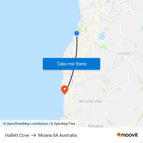 Hallett Cove to Moana SA Australia map