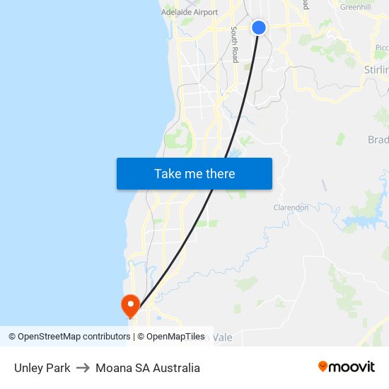 Unley Park to Moana SA Australia map