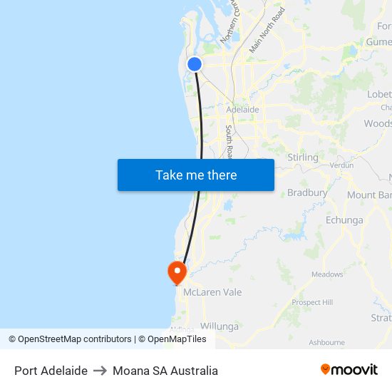 Port Adelaide to Moana SA Australia map