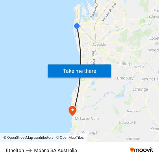 Ethelton to Moana SA Australia map