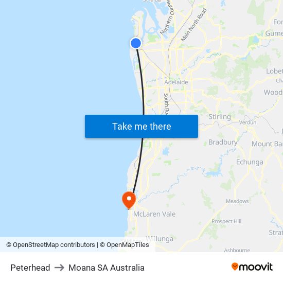 Peterhead to Moana SA Australia map