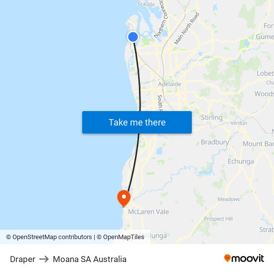 Draper to Moana SA Australia map