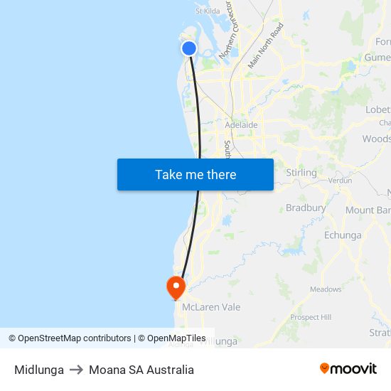 Midlunga to Moana SA Australia map