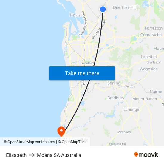 Elizabeth to Moana SA Australia map