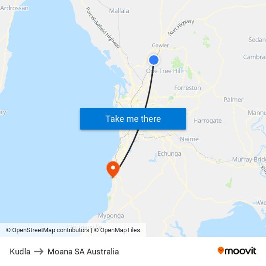 Kudla to Moana SA Australia map