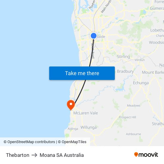 Thebarton to Moana SA Australia map