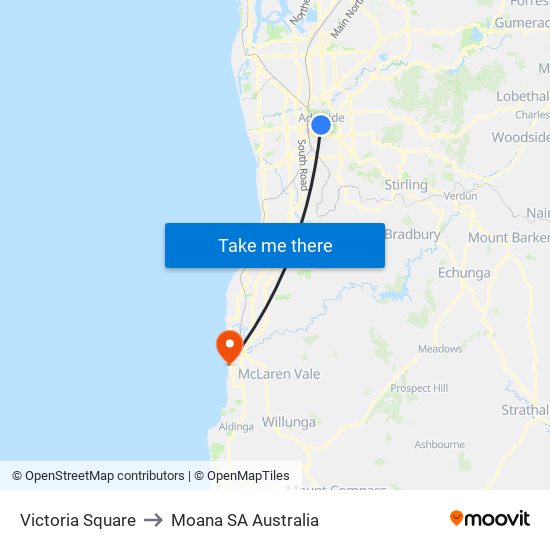 Victoria Square to Moana SA Australia map