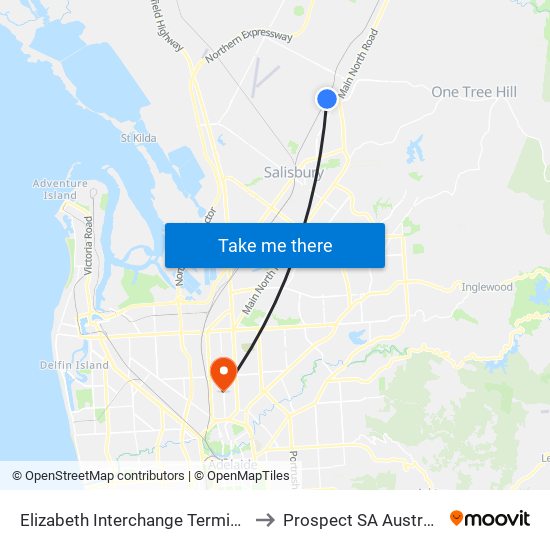Elizabeth Interchange Terminus to Prospect SA Australia map