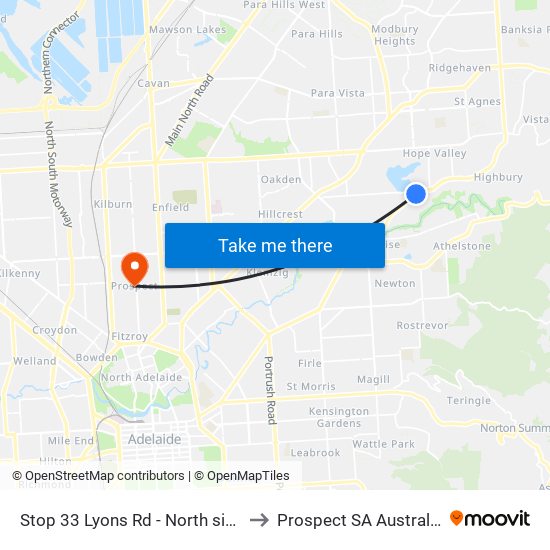 Stop 33 Lyons Rd - North side to Prospect SA Australia map
