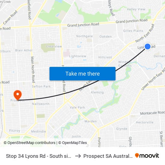 Stop 34 Lyons Rd - South side to Prospect SA Australia map