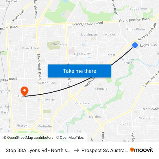 Stop 33A Lyons Rd - North side to Prospect SA Australia map