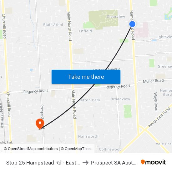 Stop 25 Hampstead Rd - East side to Prospect SA Australia map