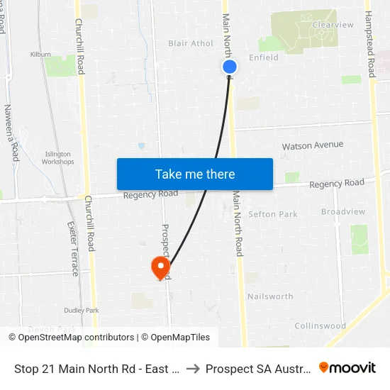 Stop 21 Main North Rd - East side to Prospect SA Australia map