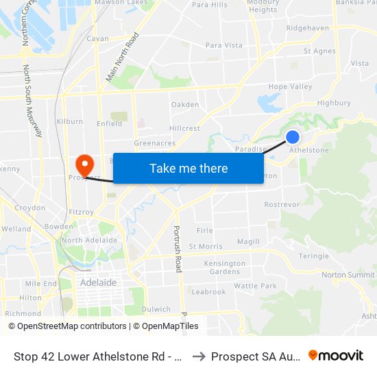 Stop 42 Lower Athelstone Rd - North side to Prospect SA Australia map