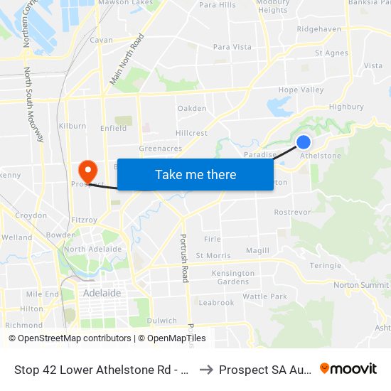 Stop 42 Lower Athelstone Rd - South side to Prospect SA Australia map