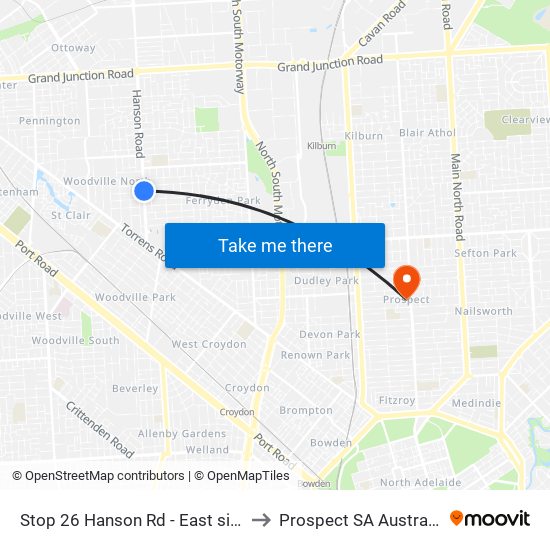 Stop 26 Hanson Rd - East side to Prospect SA Australia map