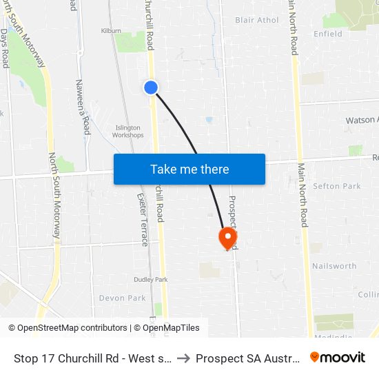 Stop 17 Churchill Rd - West side to Prospect SA Australia map