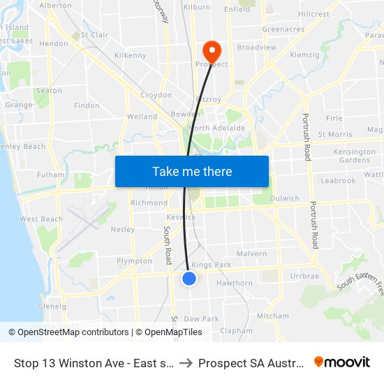 Stop 13 Winston Ave - East side to Prospect SA Australia map