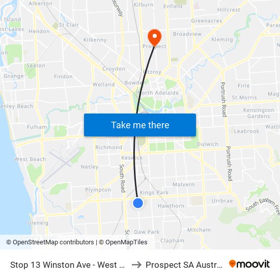 Stop 13 Winston Ave - West side to Prospect SA Australia map