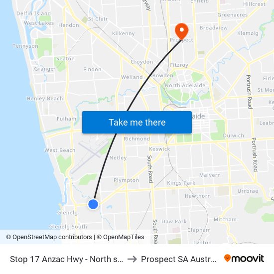 Stop 17 Anzac Hwy - North side to Prospect SA Australia map