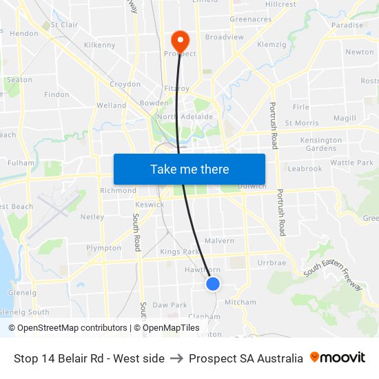 Stop 14 Belair Rd - West side to Prospect SA Australia map