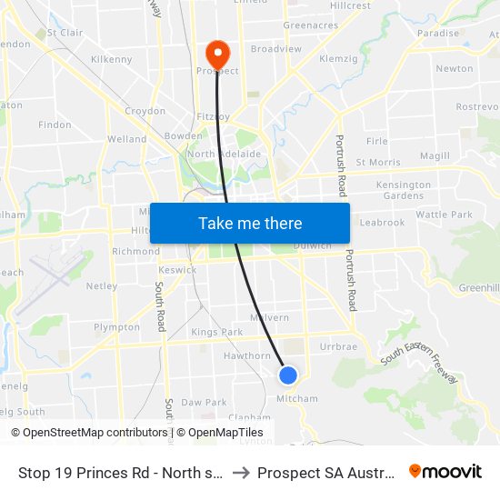 Stop 19 Princes Rd - North side to Prospect SA Australia map