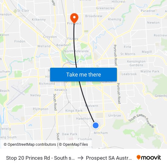 Stop 20 Princes Rd - South side to Prospect SA Australia map