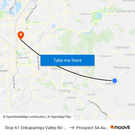 Stop 61 Onkaparinga Valley Rd - North side to Prospect SA Australia map