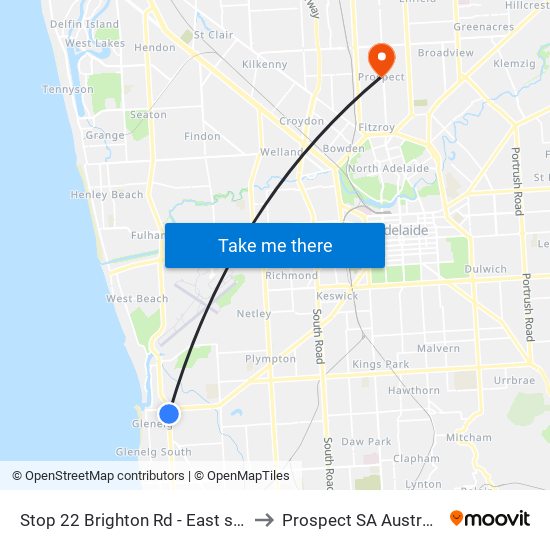 Stop 22 Brighton Rd - East side to Prospect SA Australia map