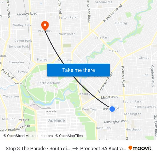 Stop 8 The Parade - South side to Prospect SA Australia map