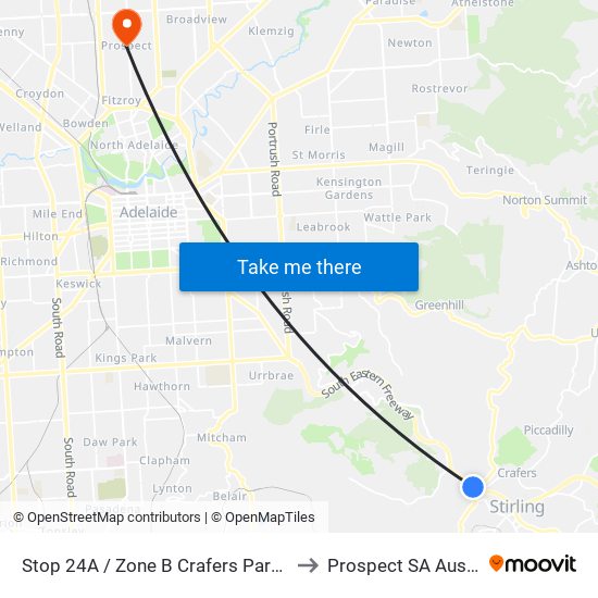 Stop 24A / Zone B Crafers Park N Ride to Prospect SA Australia map