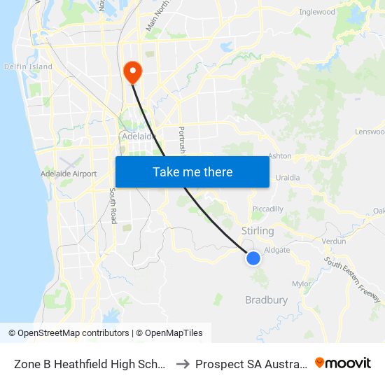 Zone B Heathfield High School to Prospect SA Australia map